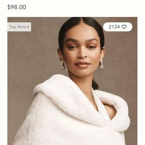 BHLDN Ivory Satin-Lined Faux Fur Wrap